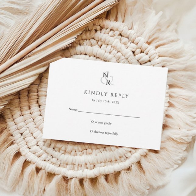 Cartons Réponse Noir & Blanc Moderne Élégant Mariage Monogramme (Créateur téléchargé)