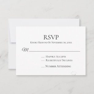 Cartons Réponse *~* Noir Blanc Simple Minimal Mariage moderne
