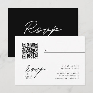 Cartons Réponse Noir & blanc tout simplement élégant QR Wedding RS