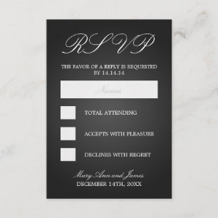 Cartons Réponse Noir décoré d'un monogramme l'épousant élégant de
