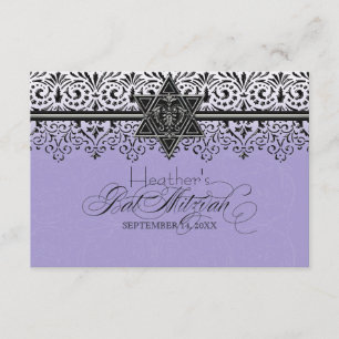 Cartons Réponse Noir n blanc dentelle look Bat mitzvah argenté RSV