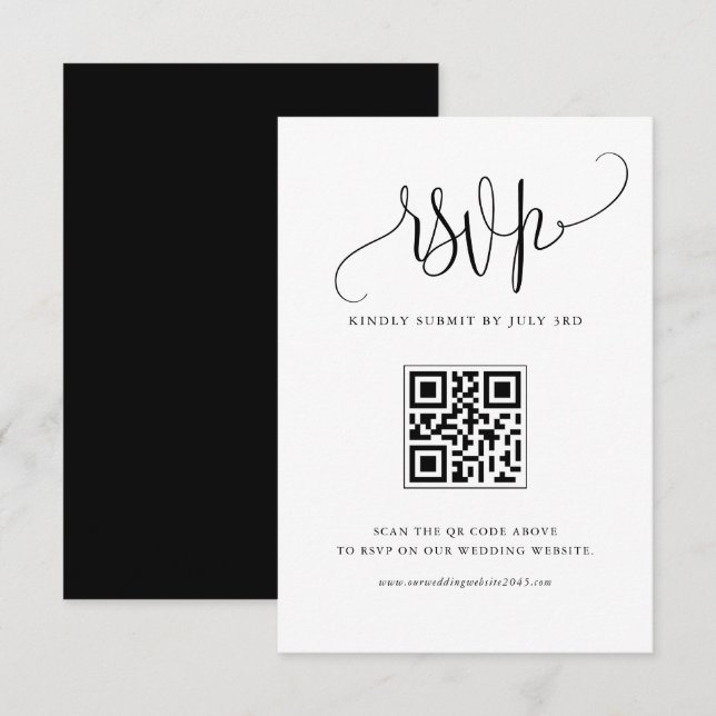 Cartons Réponse Noir Nous faisons Calligraphie moderne Mariage QR  (Devant / Derrière)