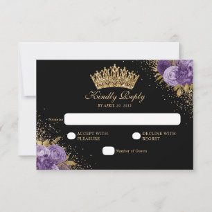 Cartons Réponse Noir Plum Plum or Parties scintillant Floral Quinc