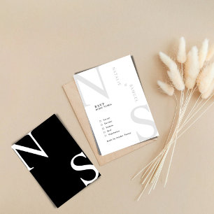 Cartons Réponse Noir & W minimaliste Élégant Gras Initiales Mariag
