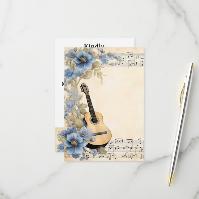Cartons Réponse Notes de musique de guitare Fleurs (Devant/Arrière en situation)