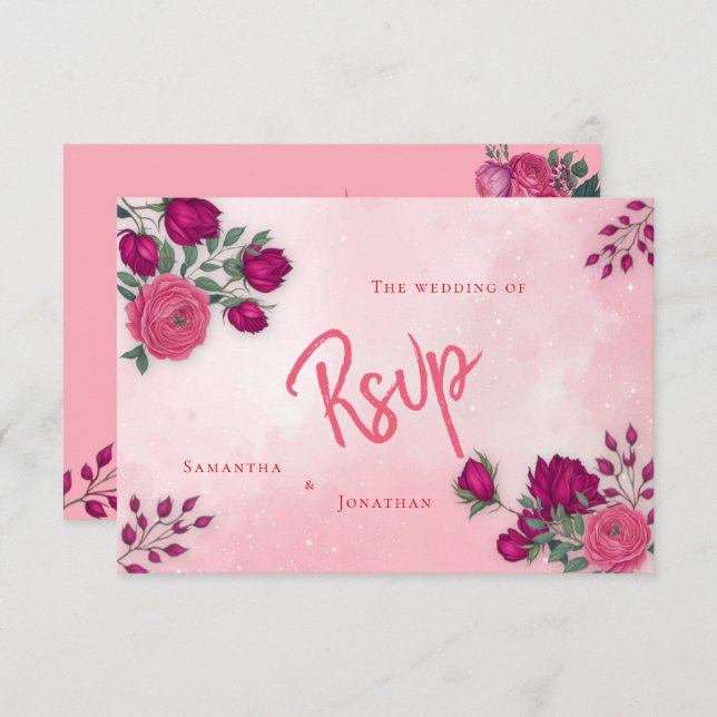 Cartons Réponse Nuances de rose rose magenta Mariage moderne (Devant / Derrière)
