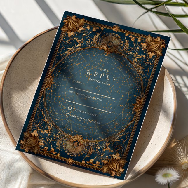 Cartons Réponse Nuit étoilée dorée de mariage (Créateur téléchargé)