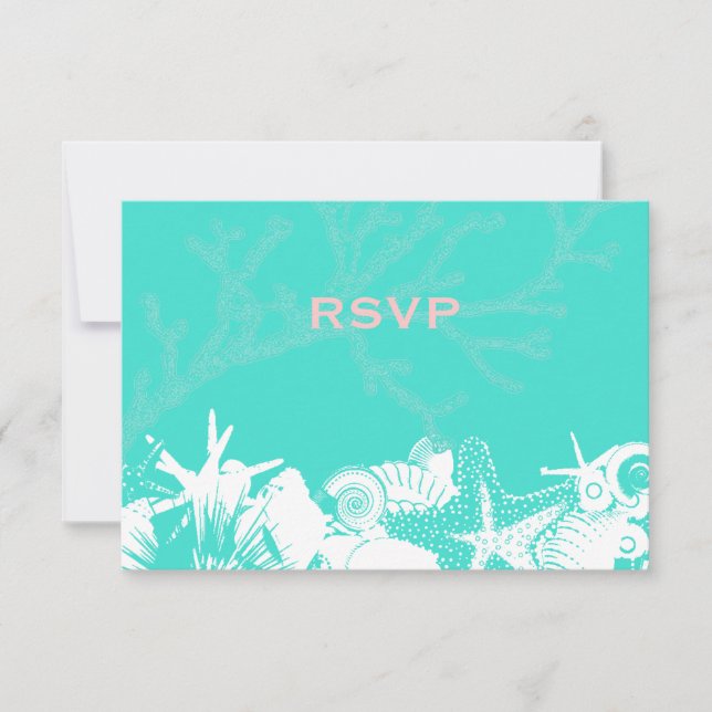 Cartons Réponse Ocean Love Turquoise Artsy Seashells Beach Wedding (Devant)
