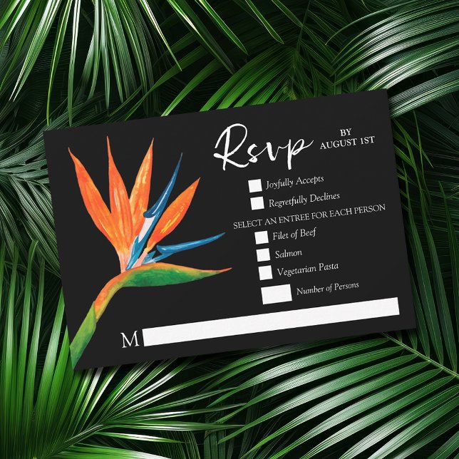 Cartons Réponse Oiseau tropical du Paradis Mariage botanique (Tropical Bird of Paradise RSVP Cards)