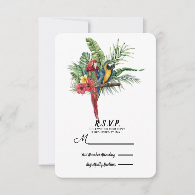 Cartons Réponse Oiseaux Paradis Insulaire Floral Tropical Mariage  (Devant)
