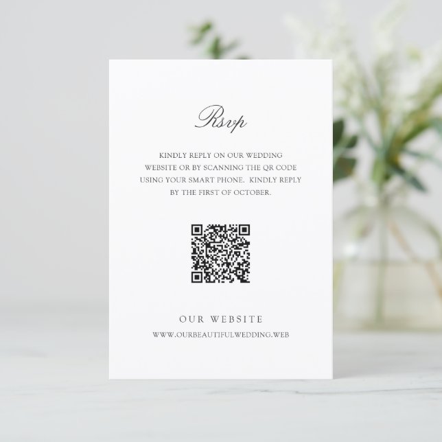 Cartons Réponse Old Money Black and White Classic QR Code Wedding (Debout devant)