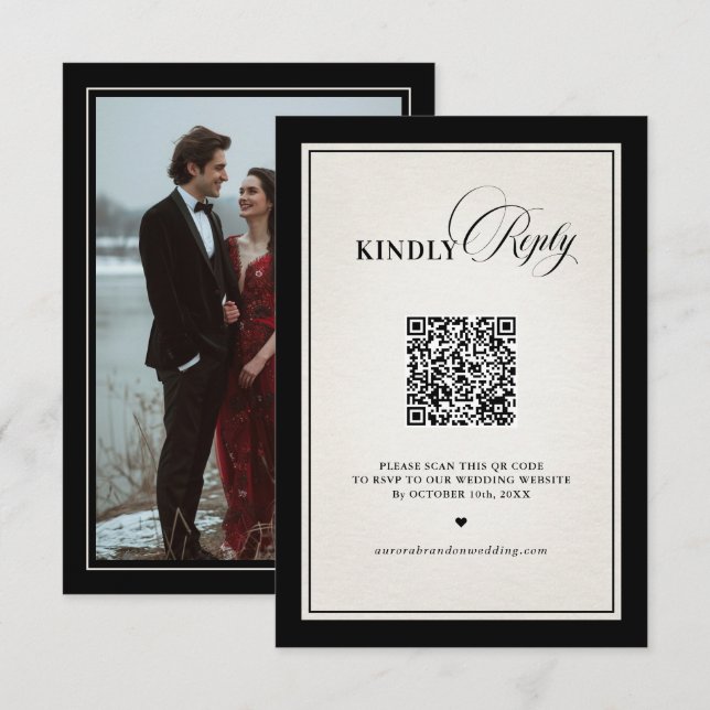 Cartons Réponse Old Money Modern Formal Black Luxury Chic QR code (Devant / Derrière)