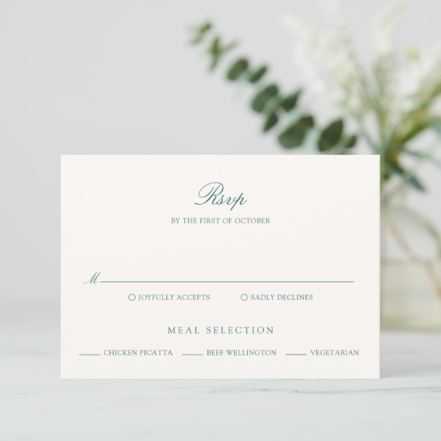 Cartons Réponse Old Money Teal Classic Wedding (Debout devant)