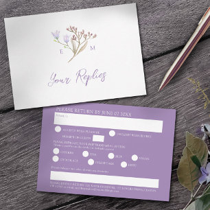 Cartons Réponse Option de repas pour mariage automnal bohème viole