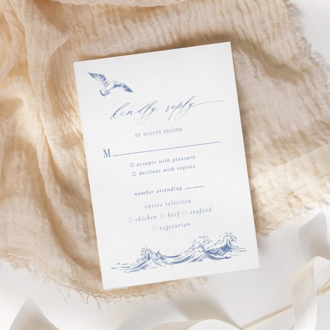 Cartons Réponse Options de repas bleu chic côtier Mariage (Créateur téléchargé)