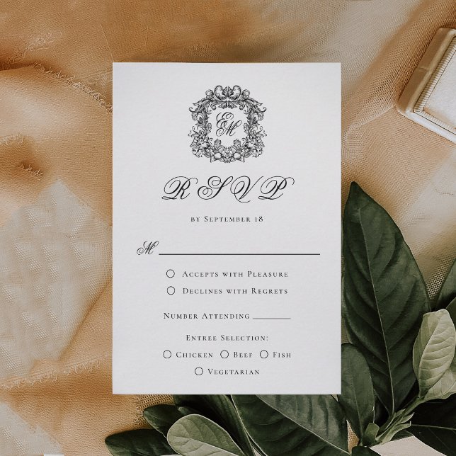 Cartons Réponse Options de repas de mariage à armoiries monogramme (Créateur téléchargé)