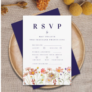 Cartons Réponse Options de repas de mariage bleu marine à fleurs s