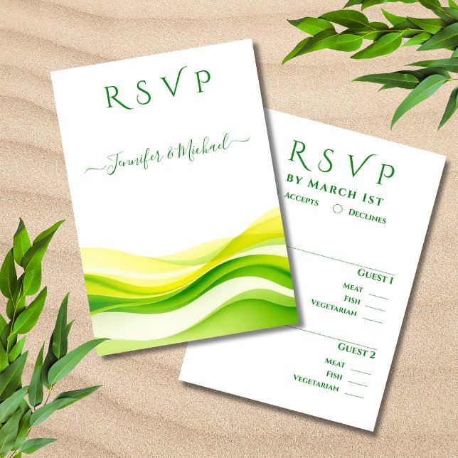 Cartons Réponse Options de repas de mariage Island Citrus (Island Citrus Green and Yellow Wedding Meal options RSVP Card)