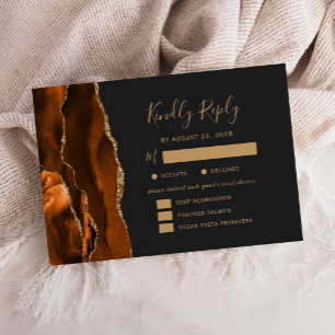 Cartons Réponse Options de repas de noces sombres Rust Gold Agate