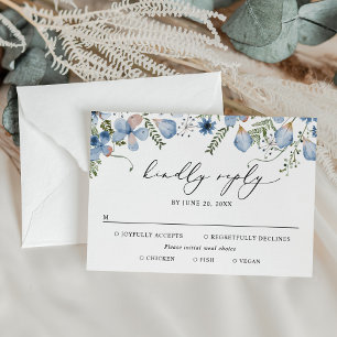 Cartons Réponse Options de repas Dusty Blue Watercolor Mariage Flo