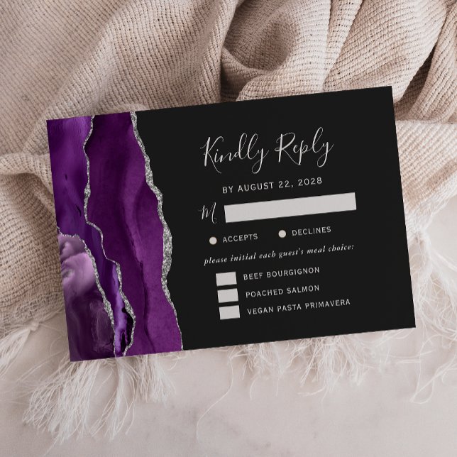 Cartons Réponse Options de repas en agate argentée violette pour R (Créateur téléchargé)