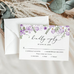 Cartons Réponse Options de repas Lavender Aquarelle Floral Mariage