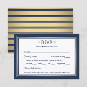 Cartons Réponse Options de repas pour Bar Mitzvah Bleu marine Blan
