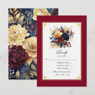 Cartons Réponse Or, bleu marine et Mariage floral de Bourgogne