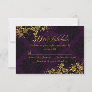 Cartons Réponse Or Floral Gold Violet 50 & Fabuleux Anniversaire R