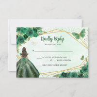 Or foncé Floral Princesse Quinceañera QR