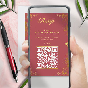 Cartons Réponse Or Moderne Rouge 50 Anniversaire Fabuleux Code QR