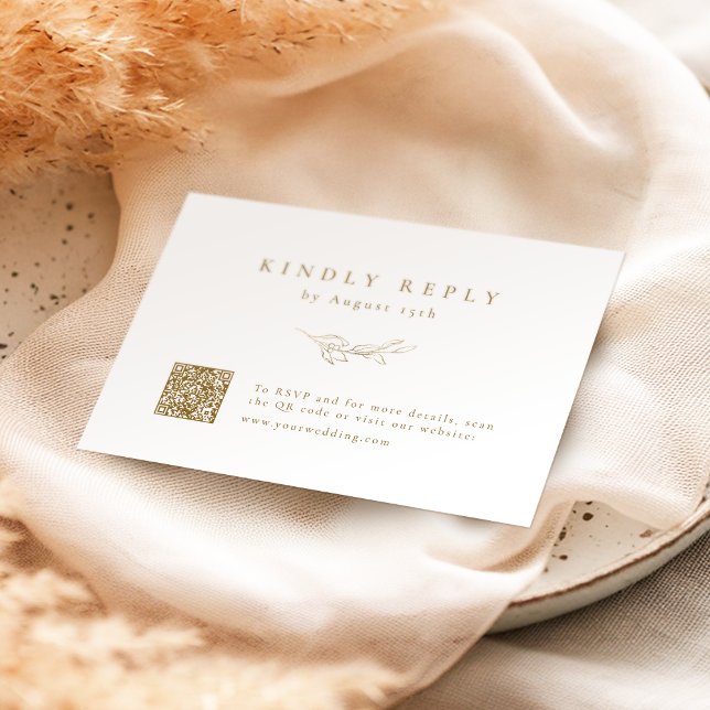 Cartons Réponse Or simple élégance botanique mariage de code QR (Gold simple elegance botanical QR code wedding RSVP Card)