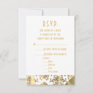 Cartons Réponse Or, vert et blanc mariage damassé R.S.V.P.