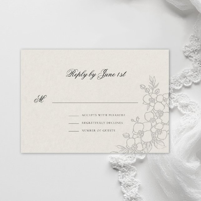 Cartons Réponse Orchid Elevated Ecru Traditional Formal Wedding (orchid wedding rsvp card formal modern classic traditional black tie parents hosted ecru)