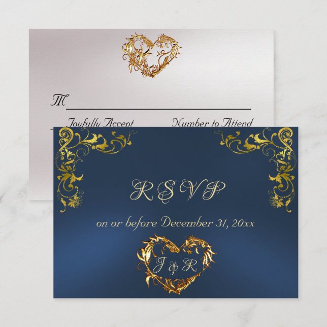 Cartons Réponse Ornate Frame & Heart - Blue/Gold (Devant / Derrière)