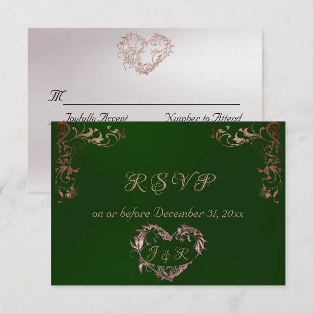 Cartons Réponse Ornate Frame & Heart - Emerald/Rose Gold (Devant / Derrière)