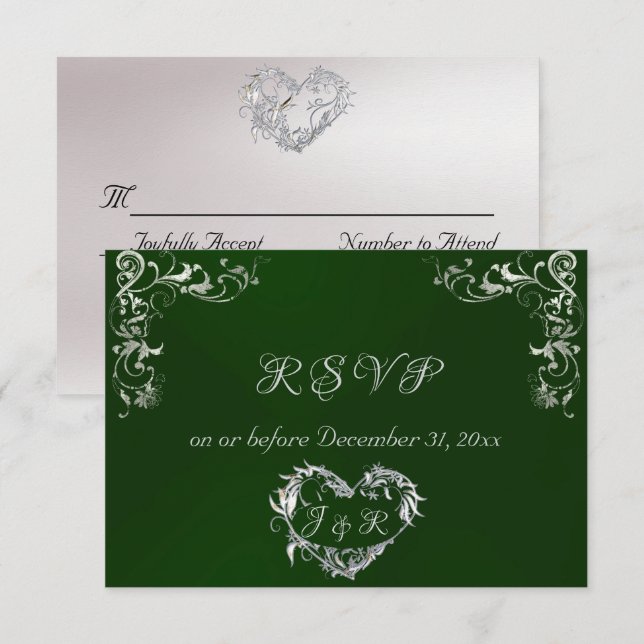 Cartons Réponse Ornate Frame & Heart - Emerald/Silver (Devant / Derrière)