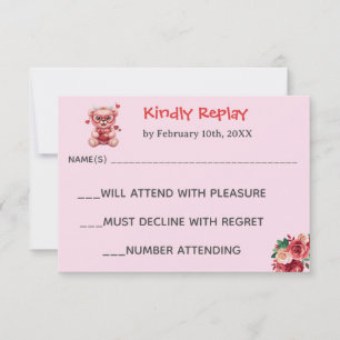 Cartons Réponse Ourson en Lunettes de Cœur Rose Baby Shower