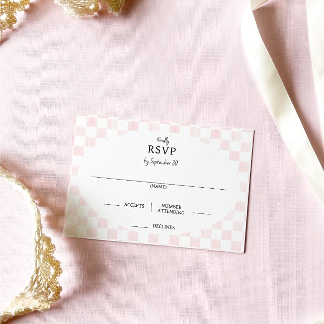 Cartons Réponse Painted Pink Checkerboard Pattern Wedding (Créateur téléchargé)