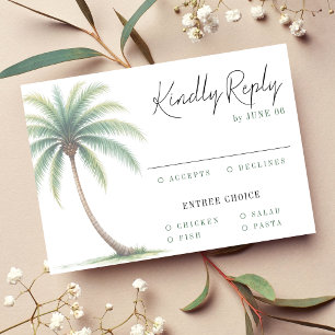 Cartons Réponse Palm Tree Tropical Island Watercolor Mariage vert