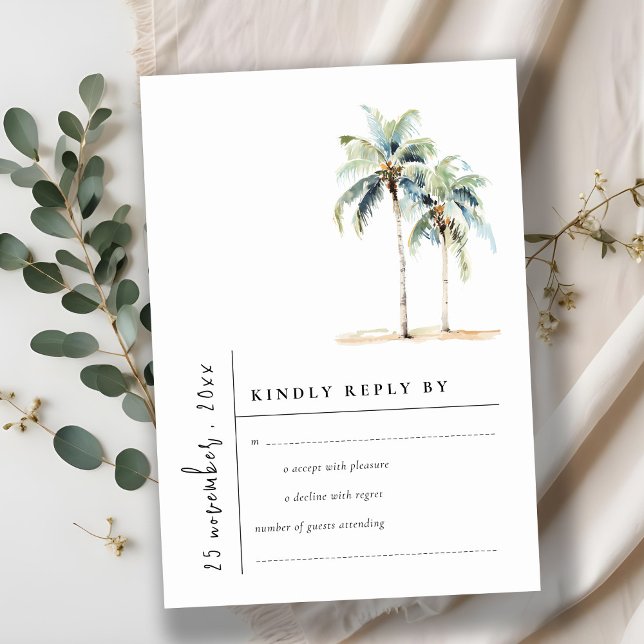 Cartons Réponse Palmiers minimaux Mariage d'aquarelle tropicale (Créateur téléchargé)