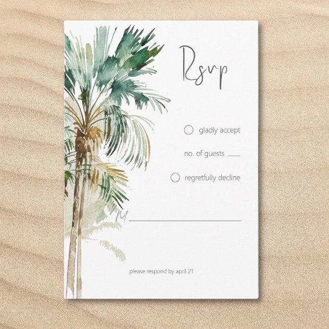 Cartons Réponse Palmiers tropicaux Mariage moderne (Tropical Palm Trees Modern Wedding RSVP Card)