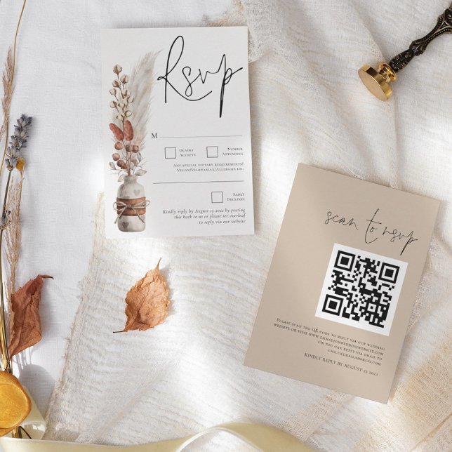 Cartons Réponse Pampas rustique Grasses QR Code Mariage (Créateur téléchargé)