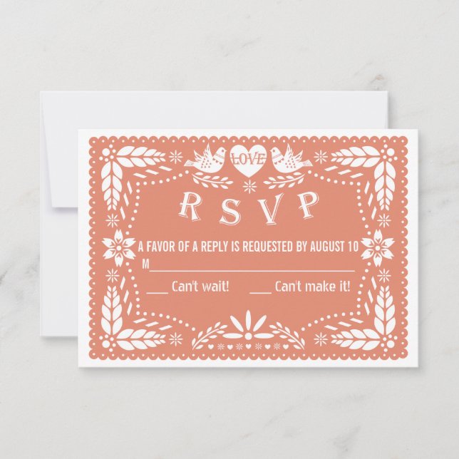Cartons Réponse Papel picado inséparables mariage pêche corail RSV (Devant)
