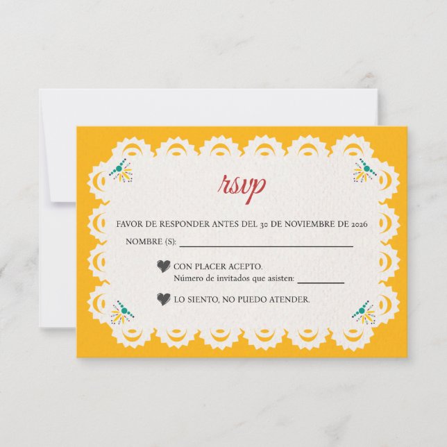Cartons Réponse Papel Picado Yellow Nuestra Boda Spanish Wedding (Devant)