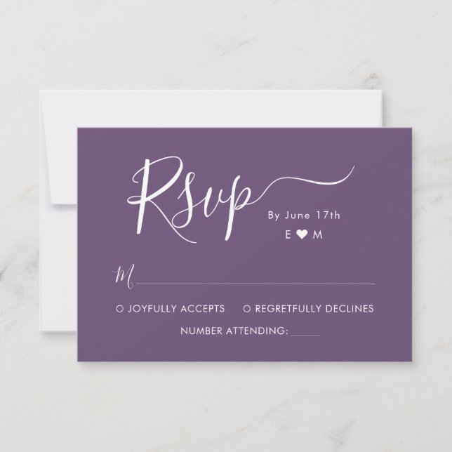 Cartons Réponse Papeterie de mariage violet monogramme calligraphi (Devant)