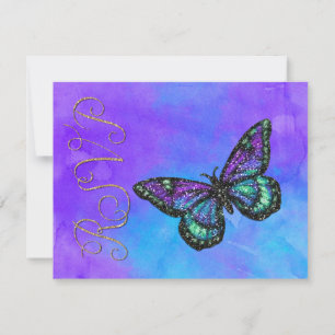Cartons Réponse Papillon bat mitzvah violet et turquoise peint