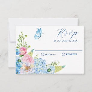 Cartons Réponse Papillon bleu fleur rose