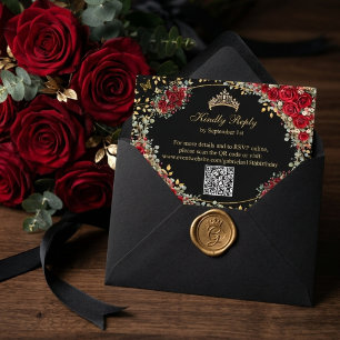 Cartons Réponse Papillon doré noir et rouge pour Quinceañera