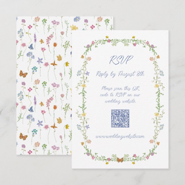 Cartons Réponse Papillon fleur sauvage fantaisiste (Devant / Derrière)